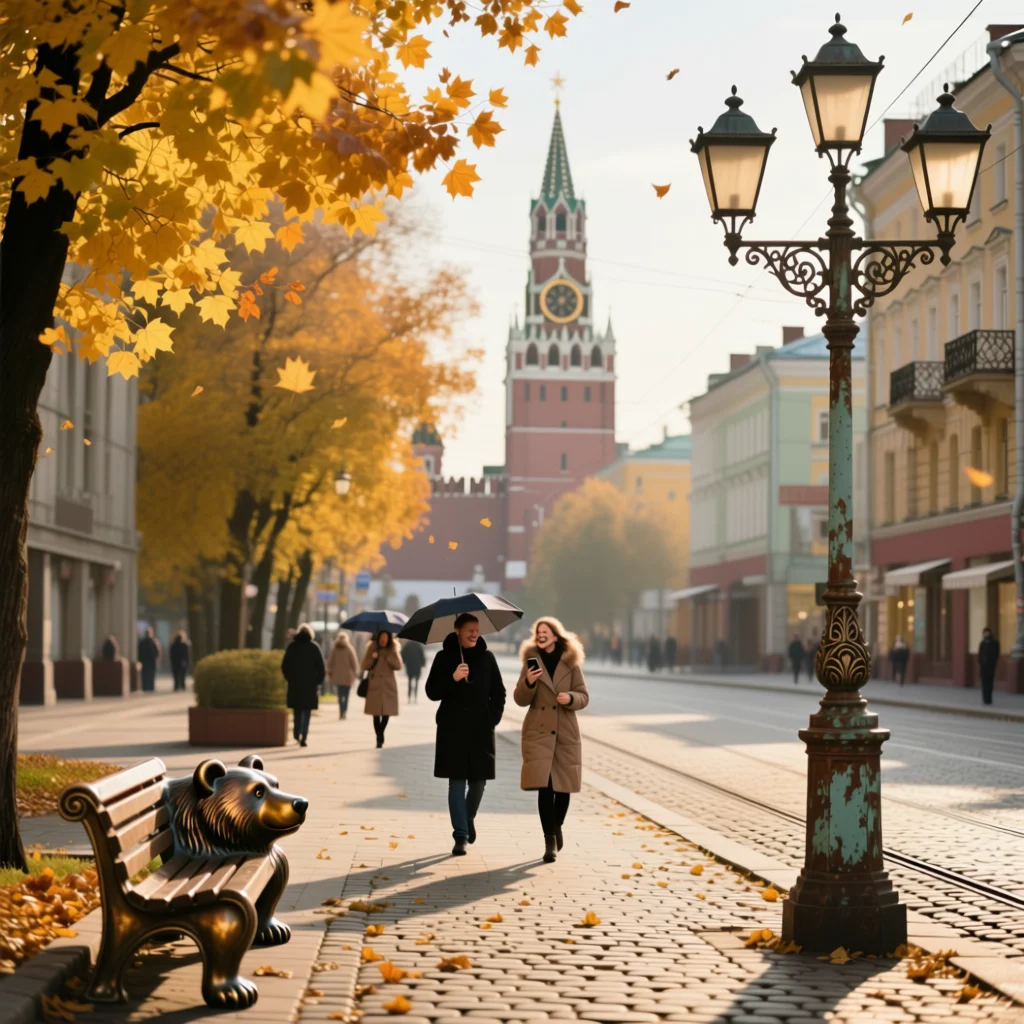 Окружающая среда — деревья, тротуары, транспорт, пешеходы, малые архитектурные формы