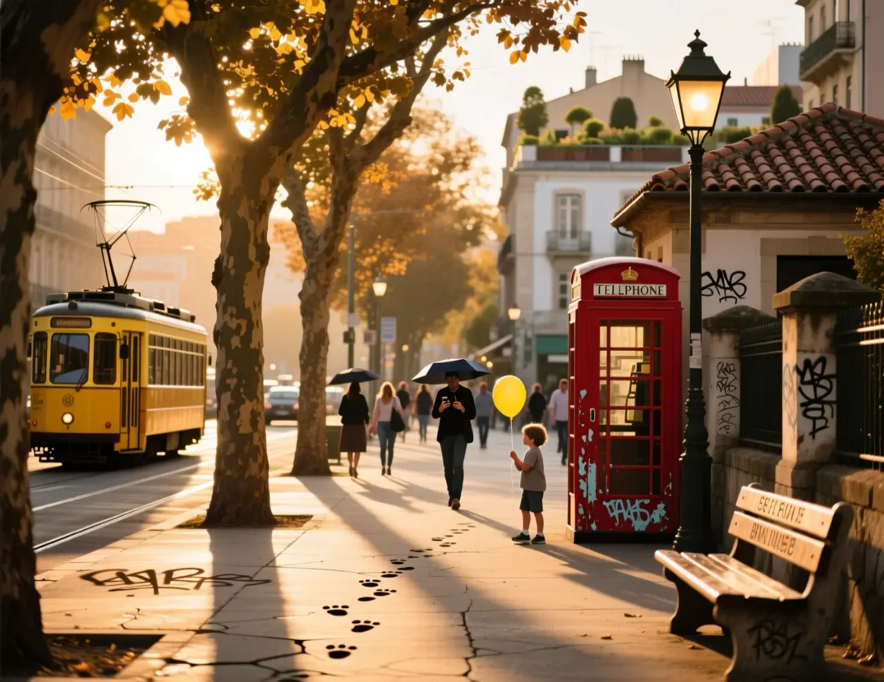 Окружающая среда — деревья, тротуары, транспорт, пешеходы, малые архитектурные формы