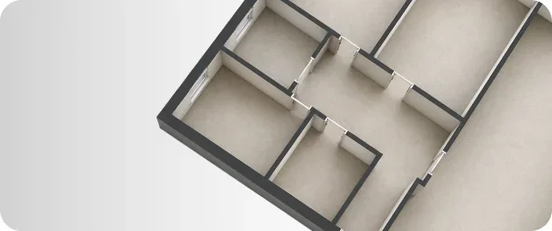 Базовая 3D планировка квартиры — вид сверху без мебели