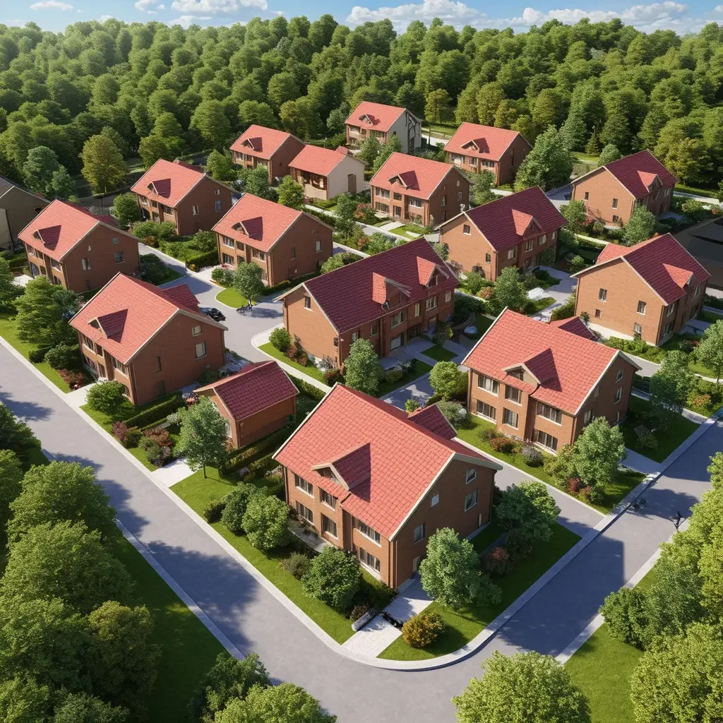 Точный цифровой двойник коттеджного поселка с возможностью интерактивной прогулки по всей территории.