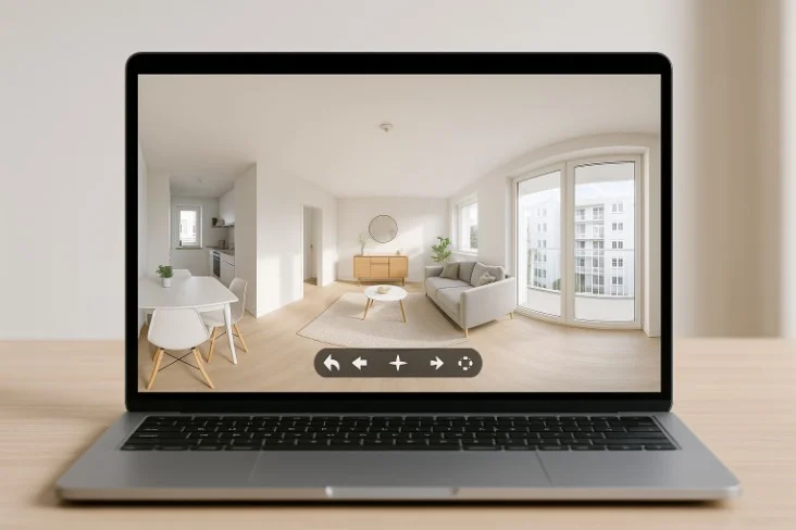 3D-панорама квартиры 360° на экране ноутбука